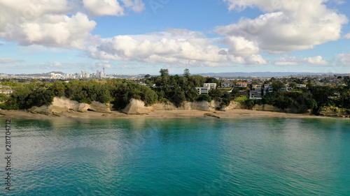 Aerial View of Skyline of Takapuna and Green of Takapuna in Auckland, New Zealand