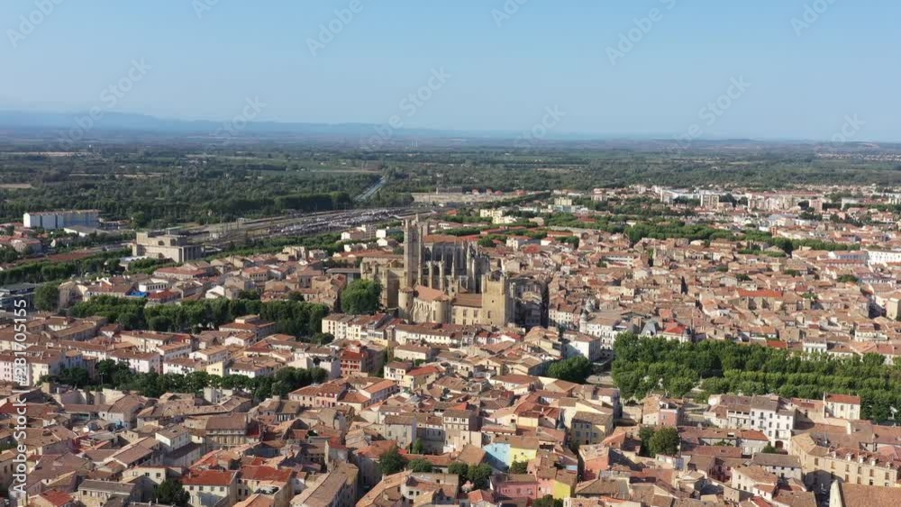 Flying around Narbonne Cathedral Roman Catholic church France Aude Occitanie
