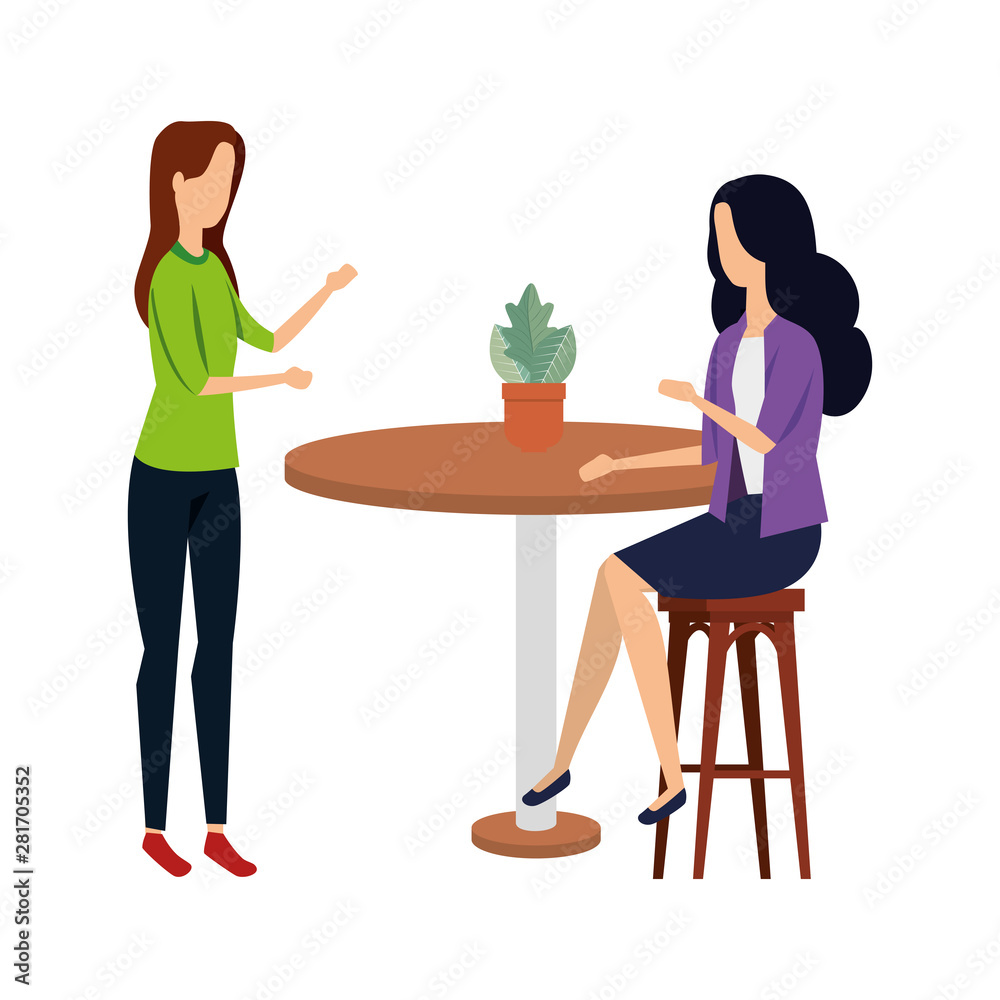 elegant businesswomen in table with houseplant elegant businesswomen in table with houseplant