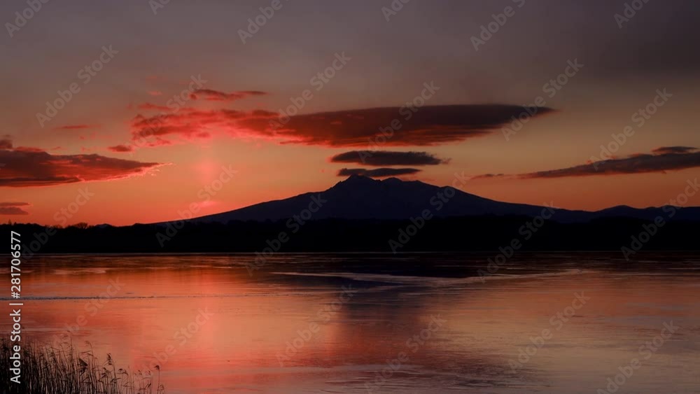 Mountain and lake at sunrise Mountain and lake at sunrise