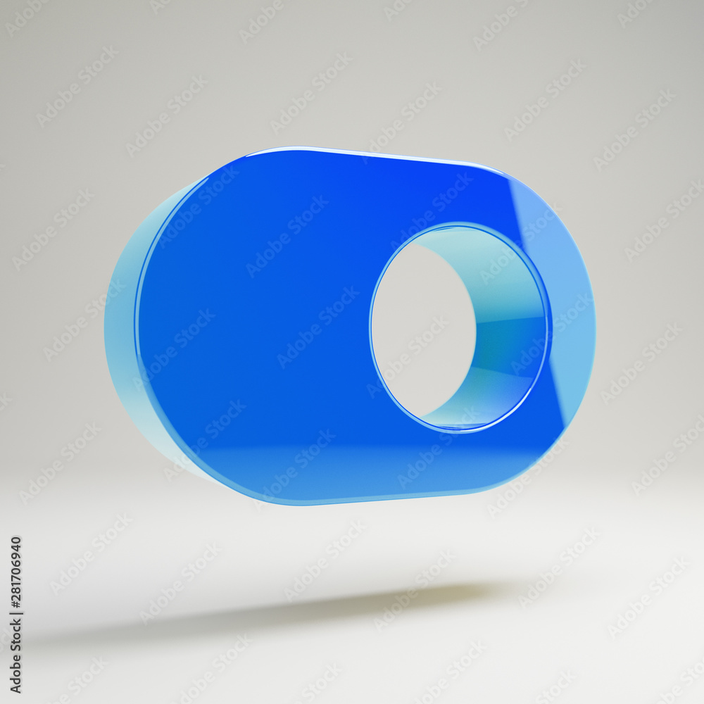 Volumetric glossy blue toggle on icon isolated on white background. Volumetric glossy blue toggle on icon isolated on white background.