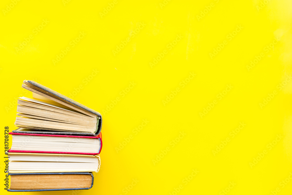 workplace with books on yellow background flatlay mockup workplace with books on yellow background flatlay mockup