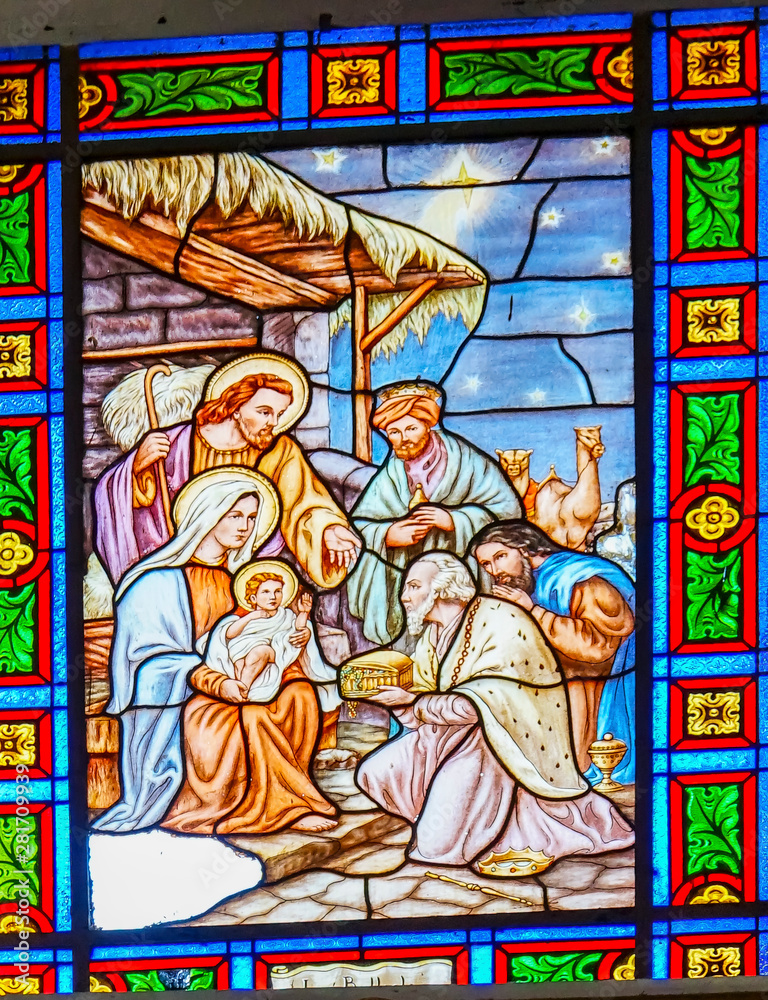 Nativity Stained Glass Capilla de Belem Church Oaxaca Mexico