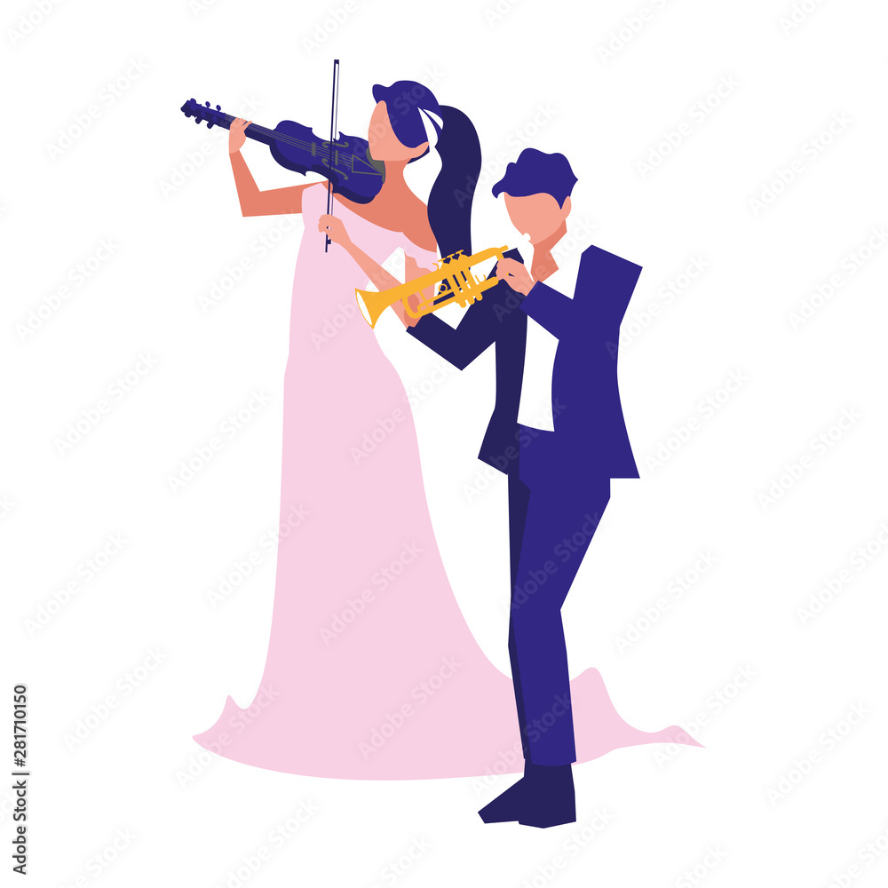 Fototapeta premium woman and man musician playing instrument musical