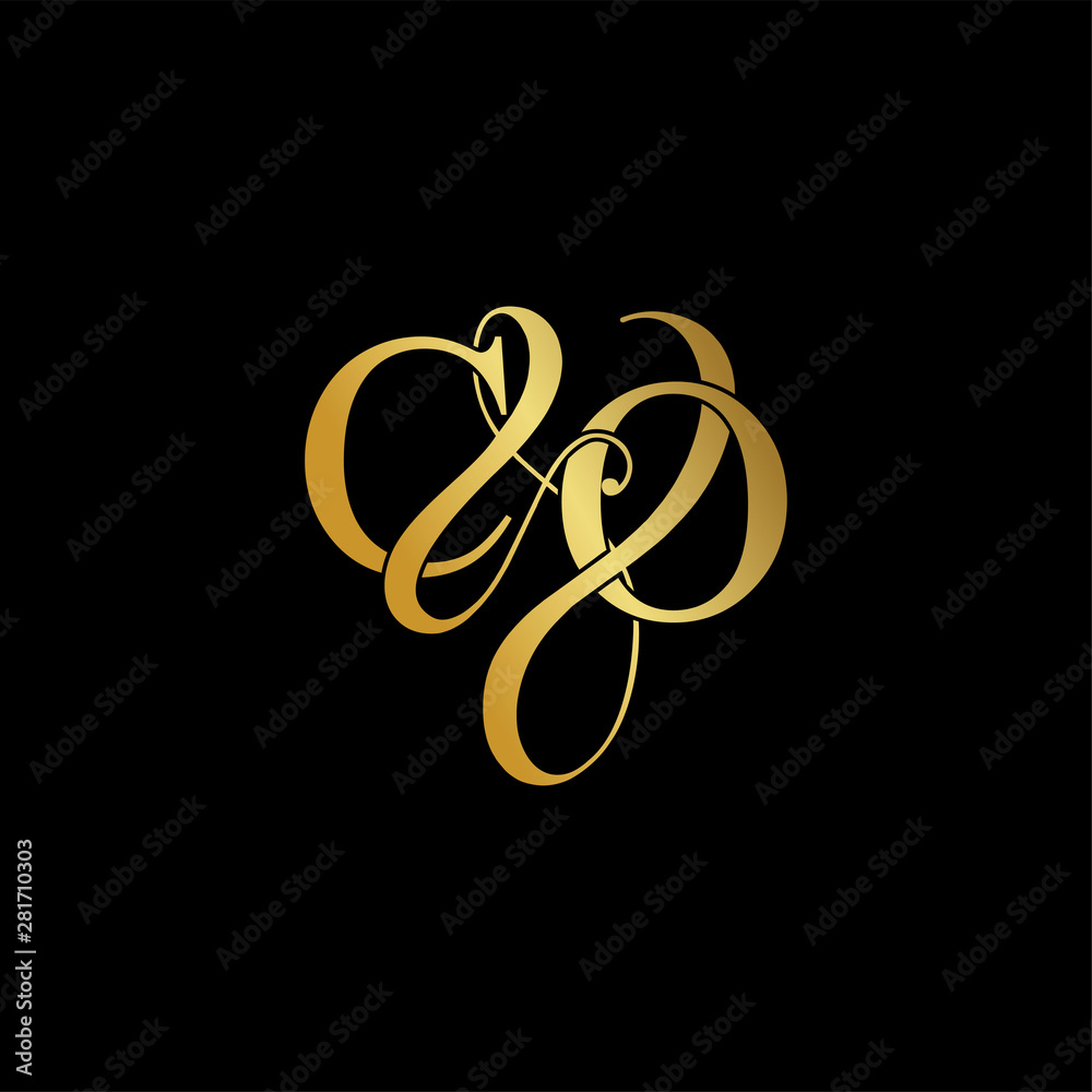 Initial letter C & O CO luxury art vector mark logo, gold color on black background.