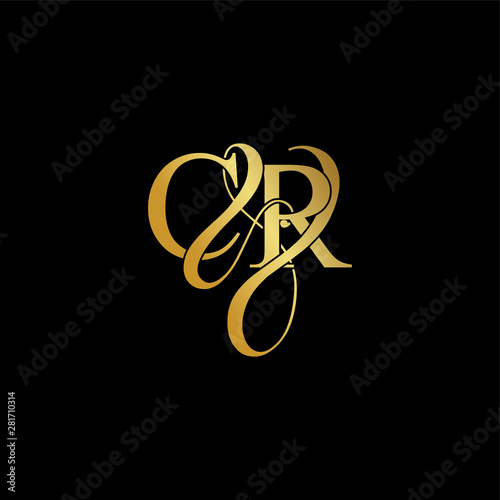 Initial letter C & R CR luxury art vector mark logo, gold color on black background.