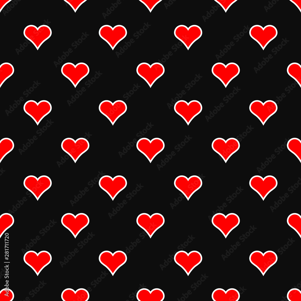 Seamless red and white heart shapes outline on a black background pattern vector Seamless red and white heart shapes outline on a black background pattern vector