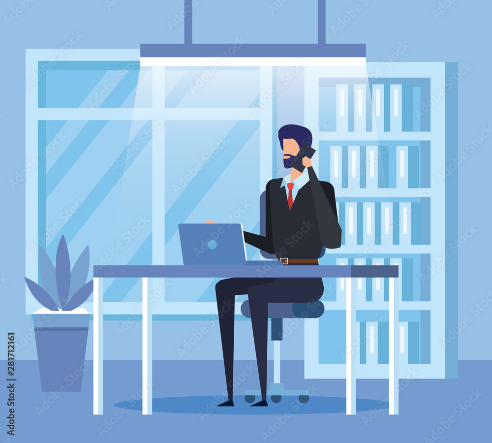elegant businessman calling with smartphone in the office