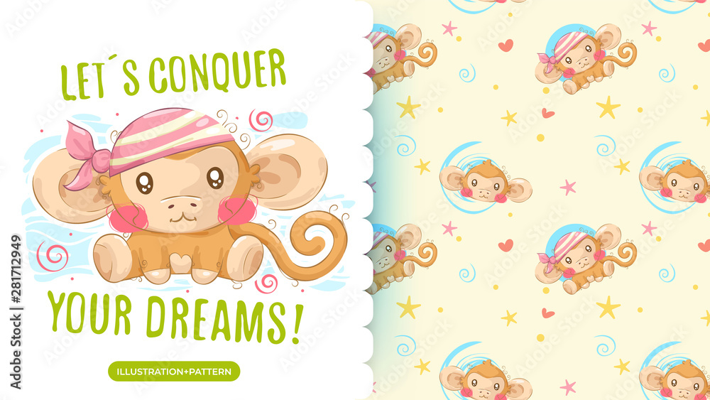 Cute pirate monkey drawing and pattern background Cute pirate monkey drawing and pattern background