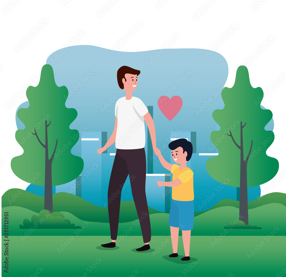 father with son on the park family characters