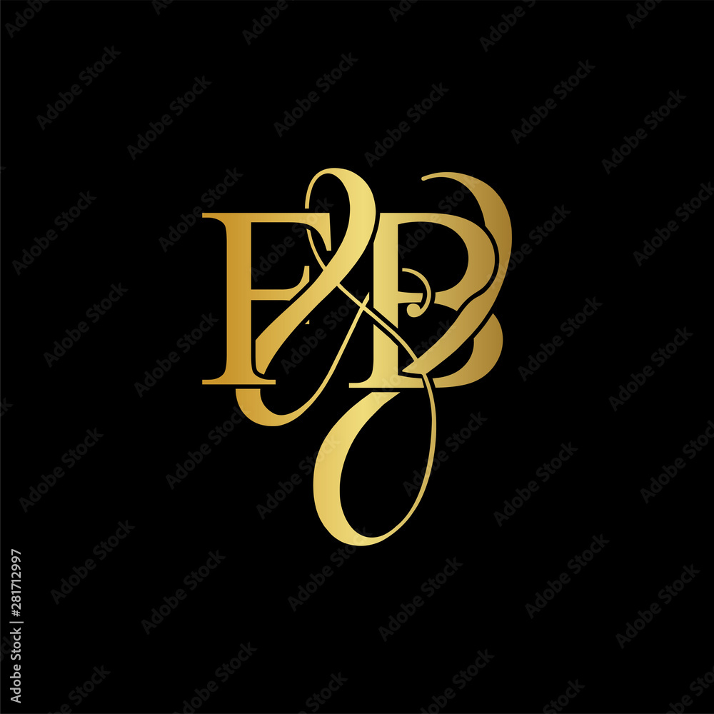Initial letter F & B FB luxury art vector mark logo, gold color on black background.