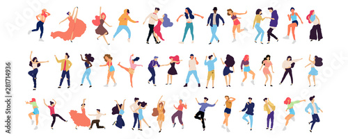 Crowd of young people dancing at club. Big set of characters having fun at party. Flat colorful vector illustration. - Vector