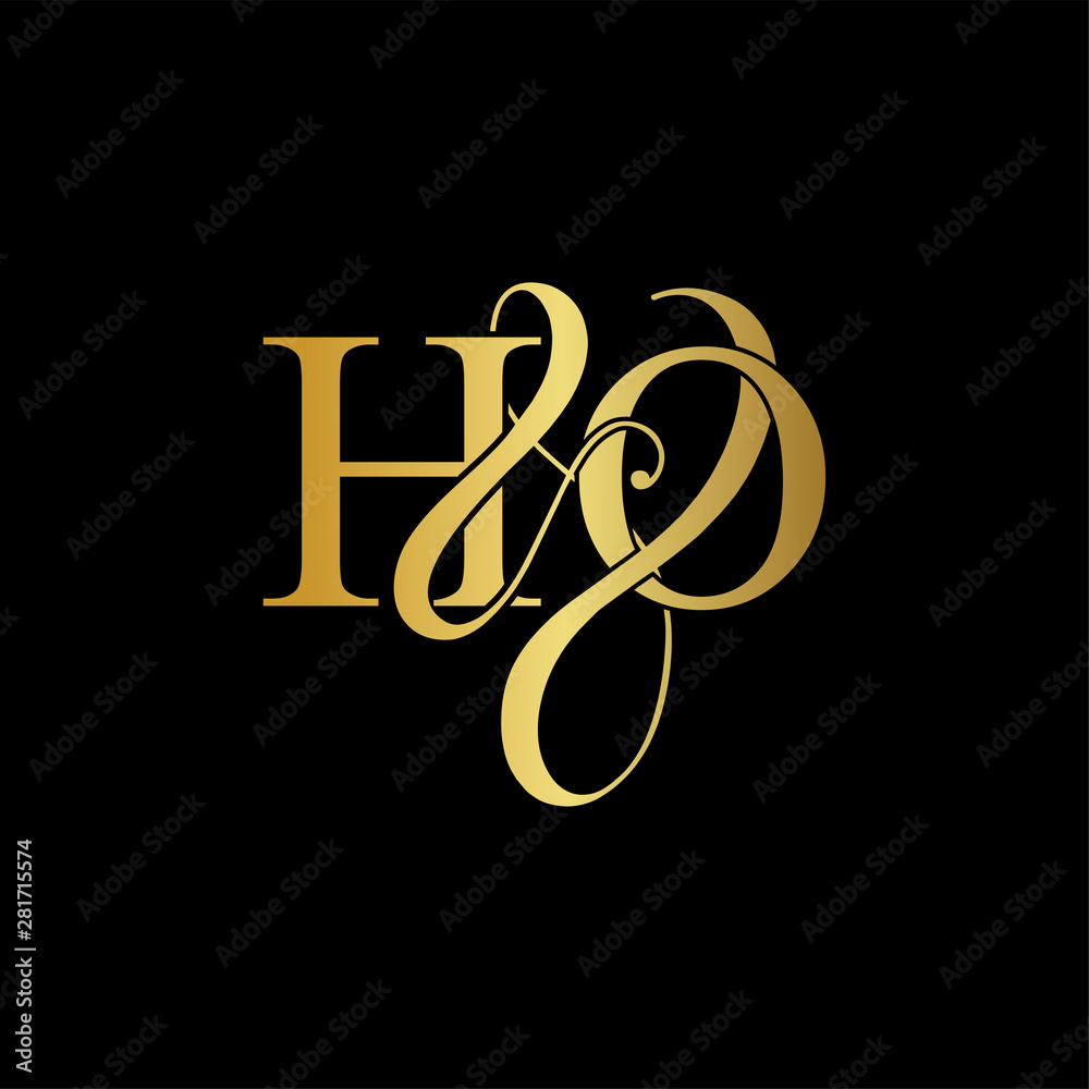 Initial letter H & O HO luxury art vector mark logo, gold color on black background. Initial letter H & O HO luxury art vector mark logo, gold color on black background.