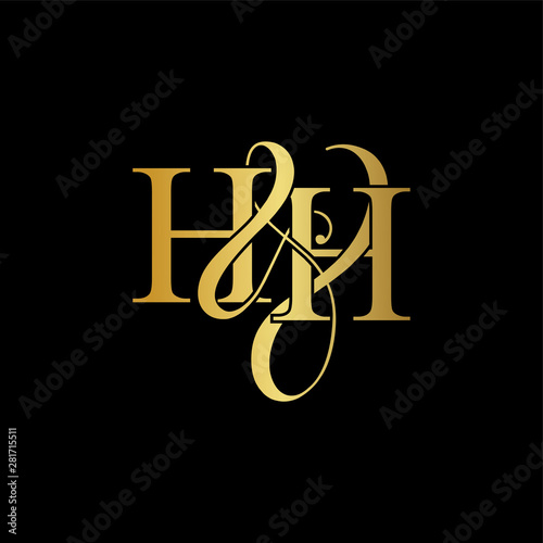 Initial letter H & H HH luxury art vector mark logo, gold color on black background.