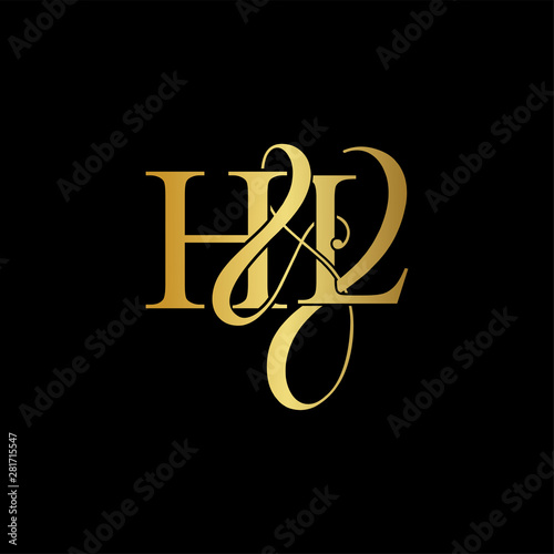 Initial letter H & L HL luxury art vector mark logo, gold color on black background.