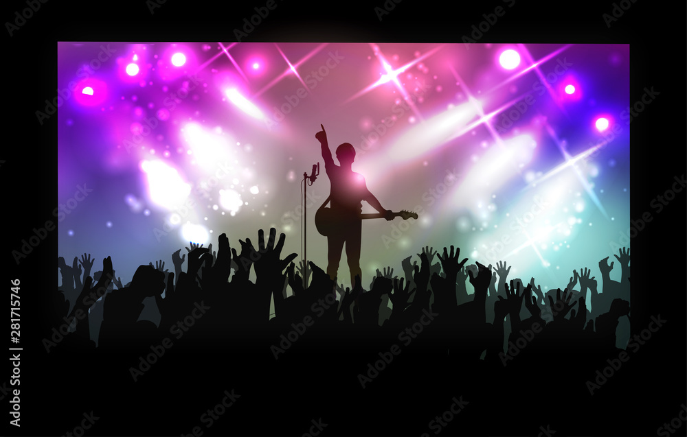 Concert rock performer cheerful naked audience in the hall vector illustration EPS10. Concert rock performer cheerful naked audience in the hall vector illustration EPS10.
