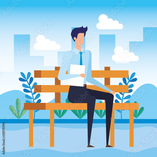 elegant businessman seated in the park chair character