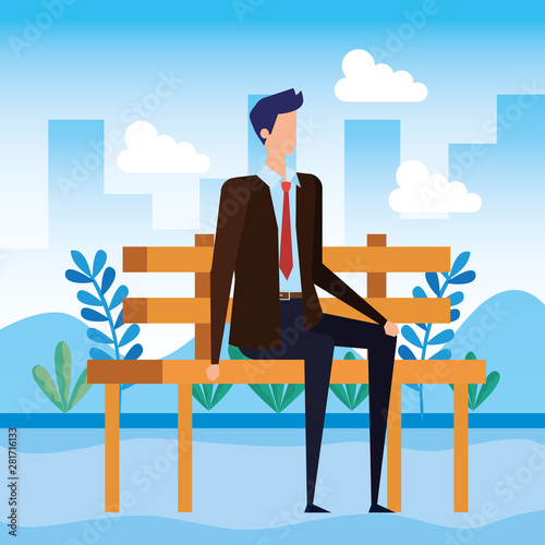 elegant businessman seated in the park chair character