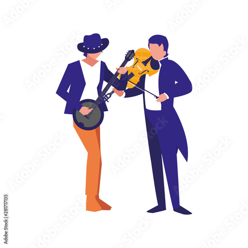 two male musicians musical instruments