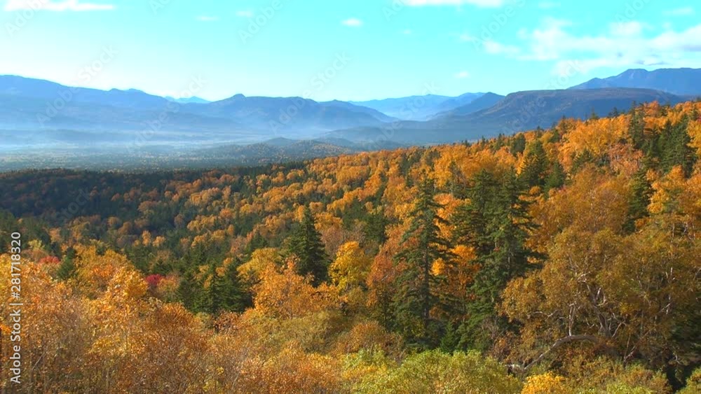 Panning shot of Mikuni Pass in autumn, Kamishihoro, Hokkaido Panning shot of Mikuni Pass in autumn, Kamishihoro, Hokkaido