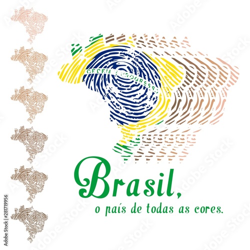 Brazil fingerprint multiple colors skin and map