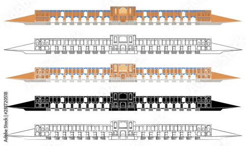 Khaju Bridge right side. Colored and outline.