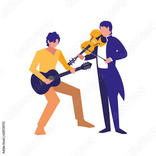 two male musicians musical instruments