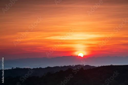 Beautiful sunrise in the Phu Lang ka national park, Nakhonphanom province, Thailand. © Nakornthai