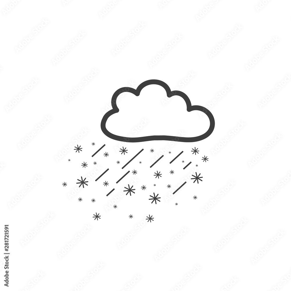 Illustration of cloud with rain and snow. Symbol of weather. Vector hand drawn illustration in doodle style Illustration of cloud with rain and snow. Symbol of weather. Vector hand drawn illustration in doodle style