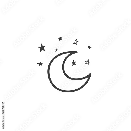 A drawing of a moon with stars. A symbol of the weather. Vector drawing by hand in the style of a doodle.