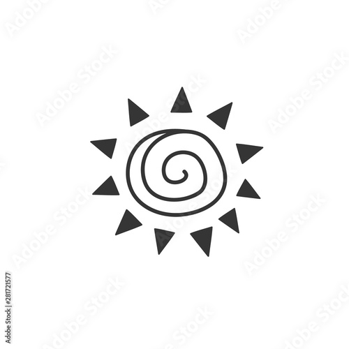Ethnic drawing of the sun. A symbol of the weather. vector drawing by hand in the style of a doodle.