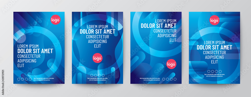 Set of abstract round shape graphic elements on blue background for Brochure, Flyer, Poster, leaflet, Annual report, Book cover, Graphic Design Layout template, A4 size - obrazy, fototapety, plakaty 