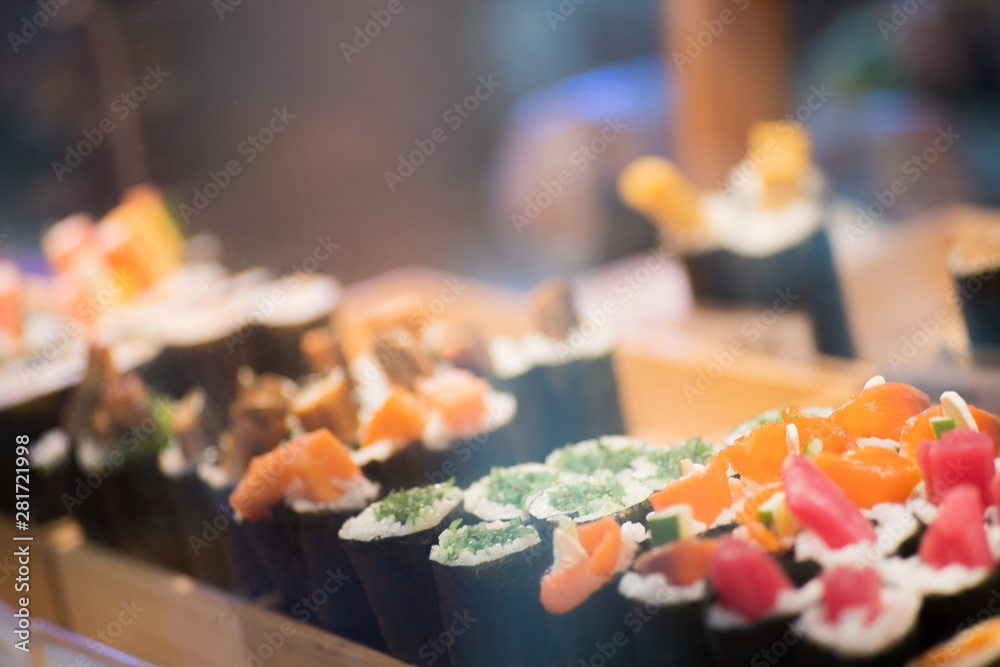 suchi for sell in the supermarket, Suchi is Japanese national food popular throughout the world suchi for sell in the supermarket, Suchi is Japanese national food popular throughout the world