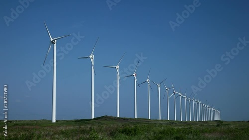 View of wind turbines, Horonobe, Hokkaido, Japan photo