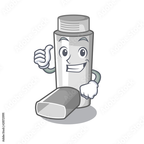 Thumbs up asthma inhalers in cartoon medicine box