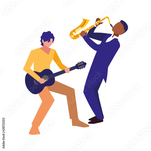 two male musicians musical instruments