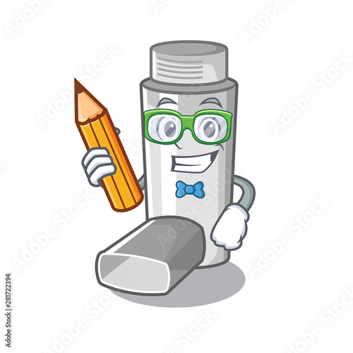 Student asthma inhalers in cartoon medicine box