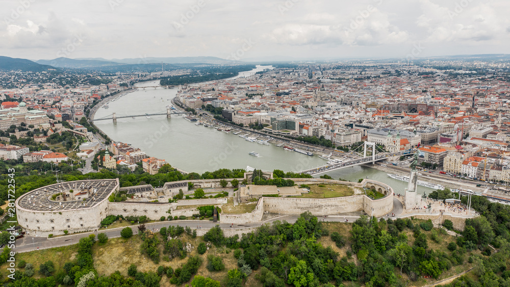 Aerial view of Citadella in Budapest