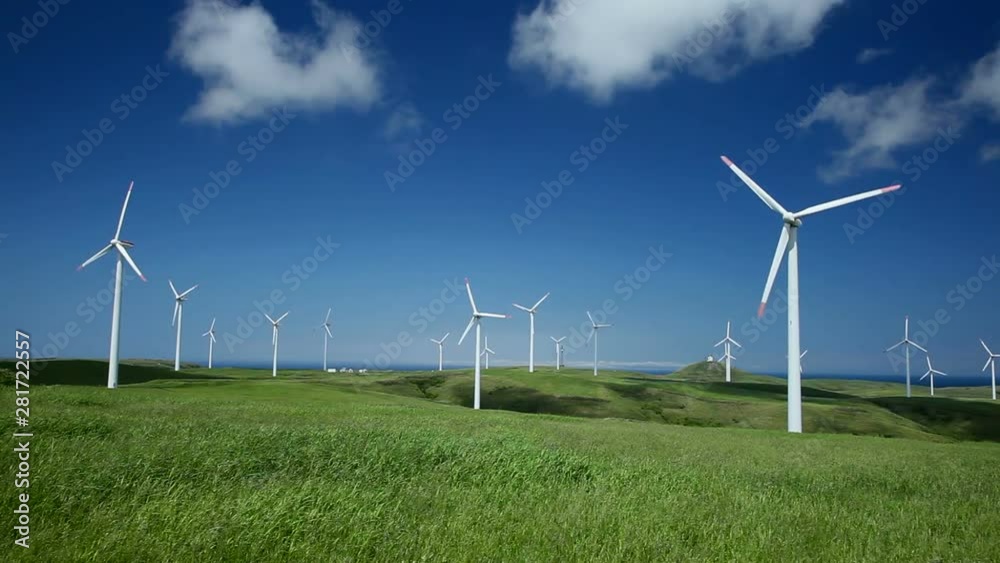 Timelapse shot of wind turbines on summer day, Wakkanai, Hokkaido Timelapse shot of wind turbines on summer day, Wakkanai, Hokkaido