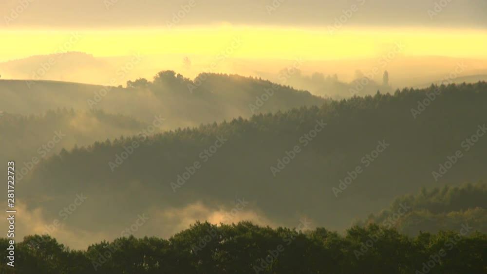 Landscape with fog at sunrise, Biei, Hokkaido, Japan