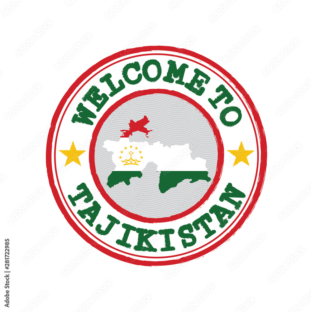 Vector stamp of welcome to Tajikistan with map outline of the nation in center. Vector stamp of welcome to Tajikistan with map outline of the nation in center.