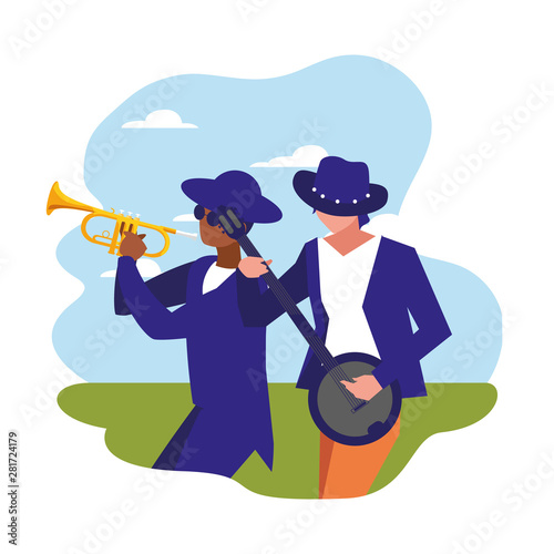 two male musicians musical instruments
