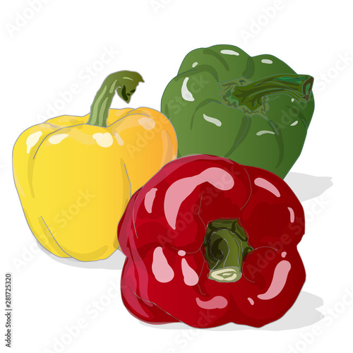 Tasty ripe bell peppers on white background. Vector illustration, separate layers per item