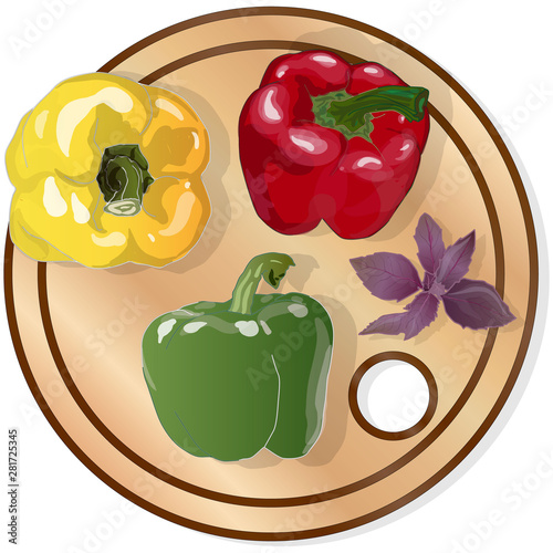 Tasty ripe bell peppers on white background. Vector illustration, separate layers per item
