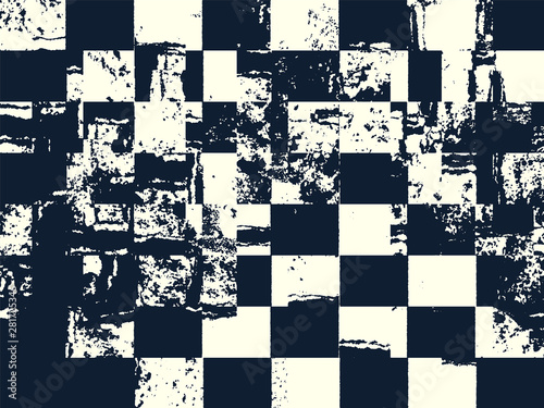 Abstract grunge vector background. Monochrome composition of irregular graphic elements.