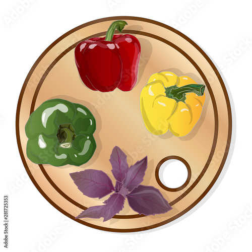 Tasty ripe bell peppers on white background. Vector illustration, separate layers per item