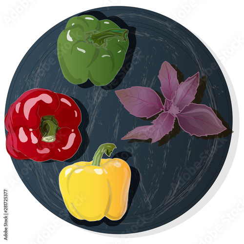 Tasty ripe bell peppers on white background. Vector illustration, separate layers per item