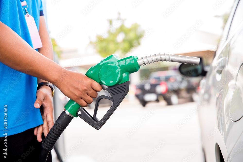 Fill In Gas Man Refill and filling Oil Gas Fuel at station.Gas station - refueling ...