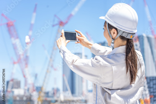 Photography asian engineer worker working in construction site