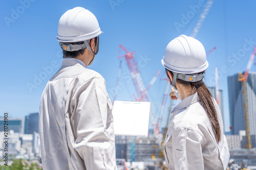 Naklejka asian engineer worker working in construction site